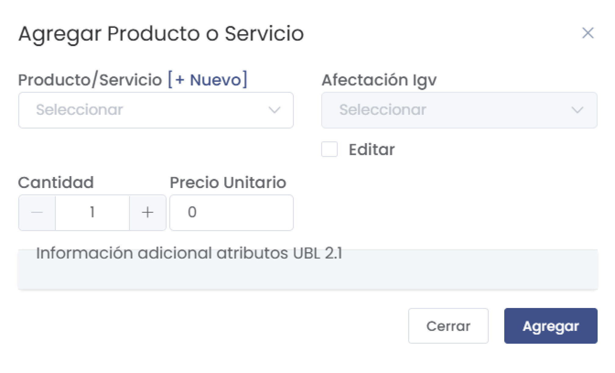 Agregar Producto o Servicio
