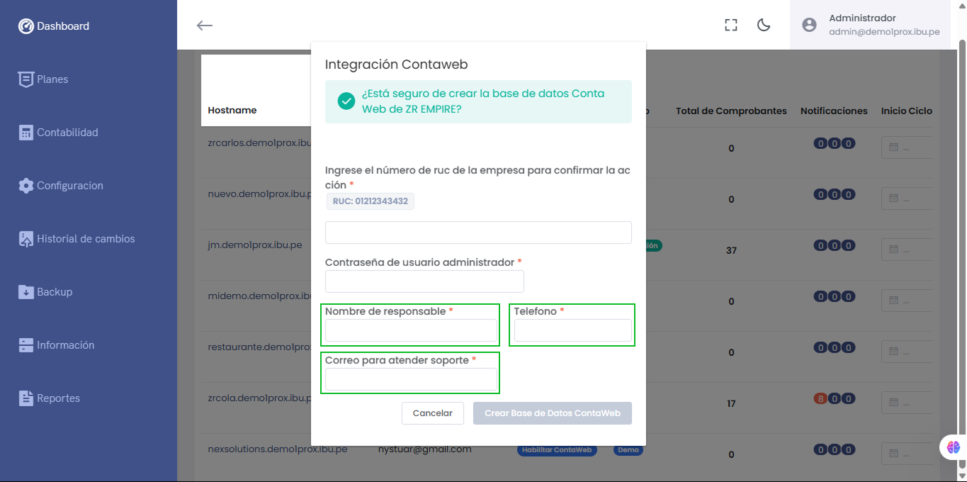 Campos de Contaweb