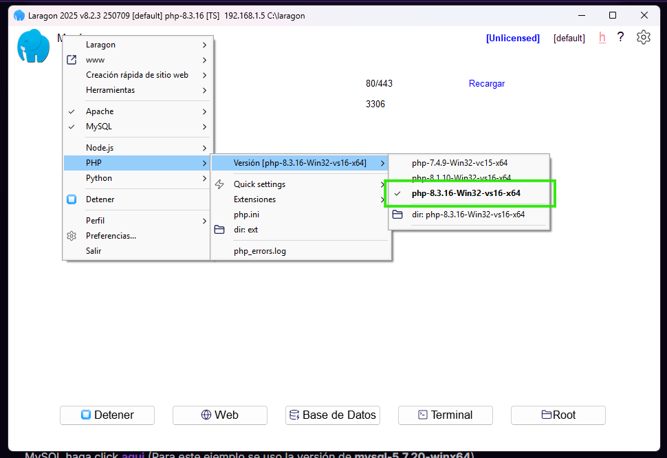 Versión por defecto