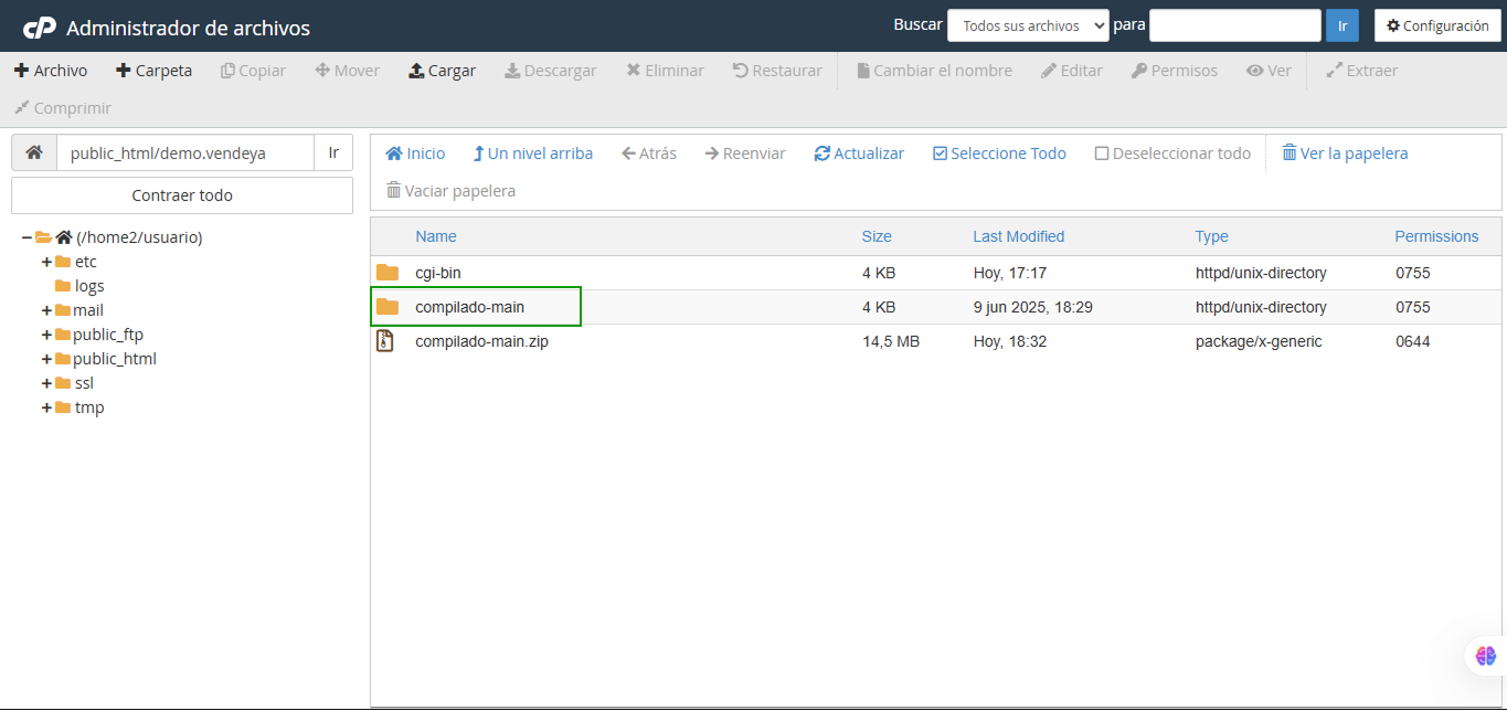Entrar a la carpeta de compilado
