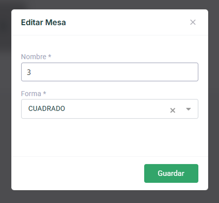 Modal de edición de mesa