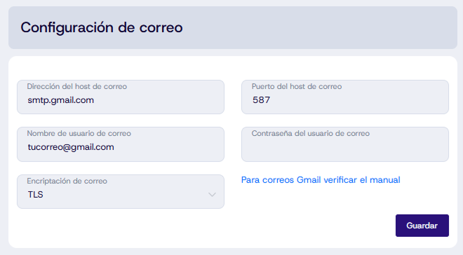 Configuración de correo